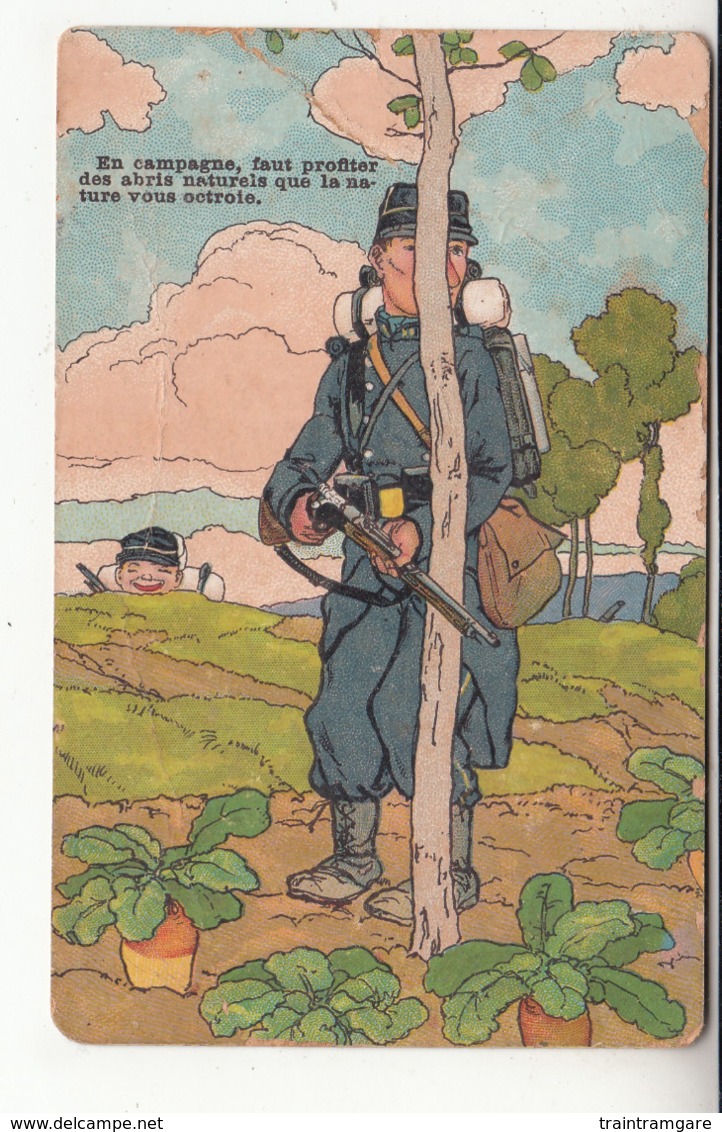 Militaria - Humour - Illustrateur - En Campagne Il Faut Profiter Des Abris Naturels - Humoristiques