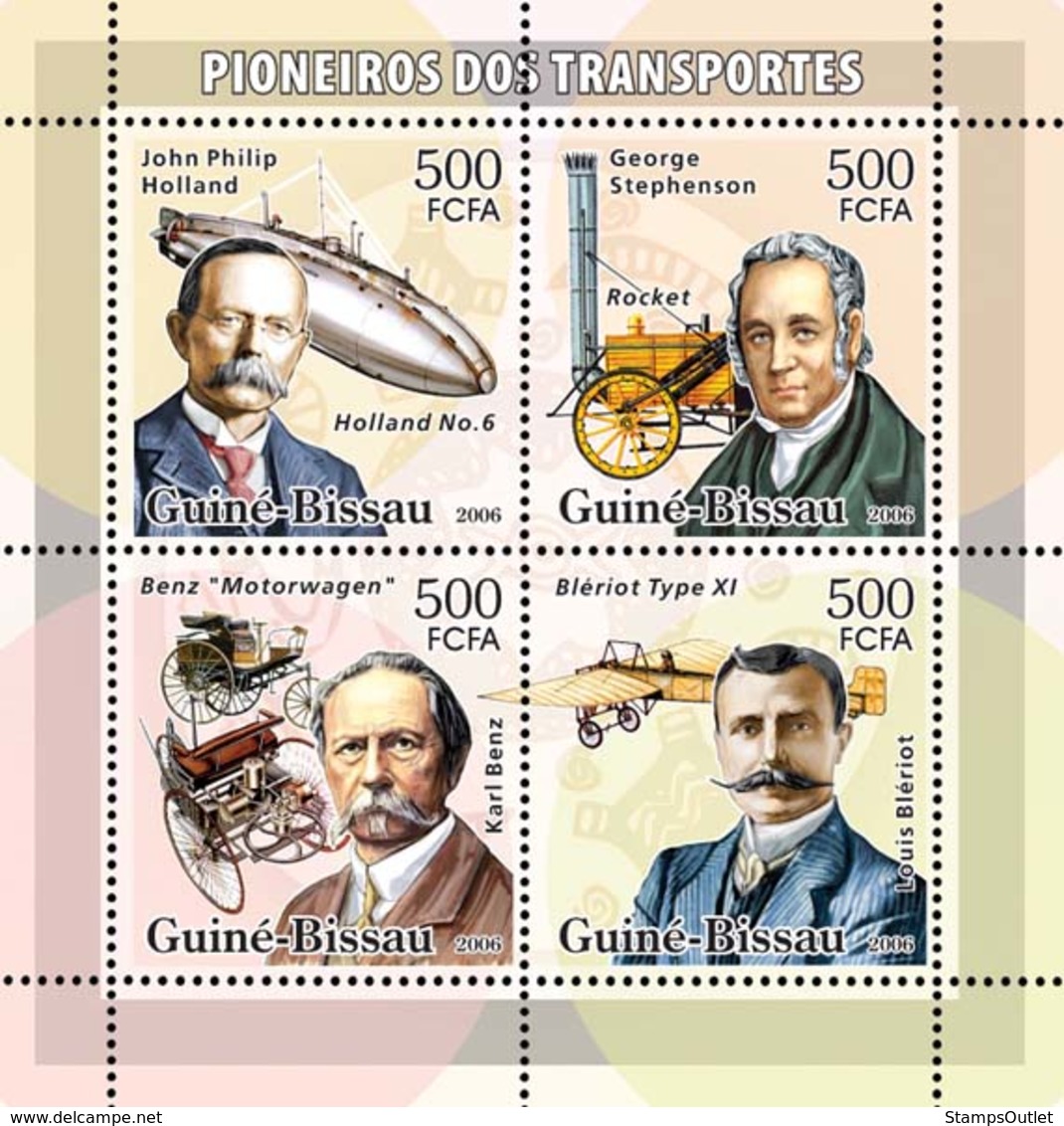 Guinea - Bissau 2006 - Transport Pioneers (Holand, Stephenson, Benz, Bleriot) 4vs Y&T 2166-2169, Michel 3346-3349 - Guinea-Bissau