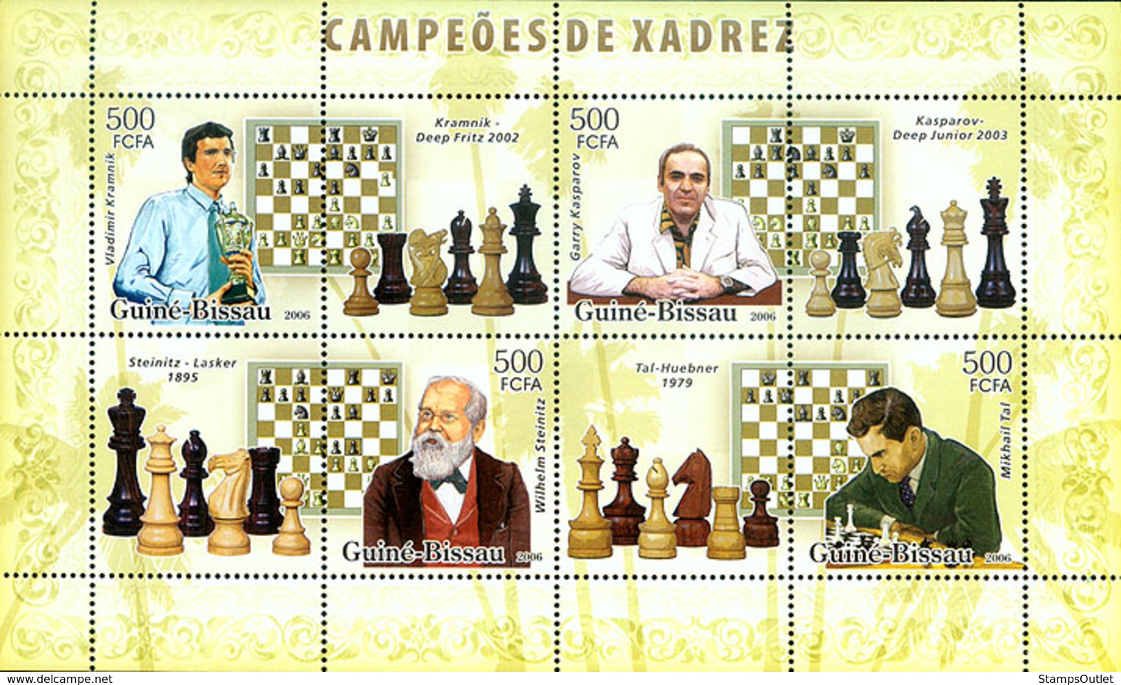 Guinea - Bissau 2006 - Chess Champions (Kramnik, Steinitz, Kasparov, Tal) 4v Y&T 2226-2229, Michel 3450-3453 - Guinea-Bissau