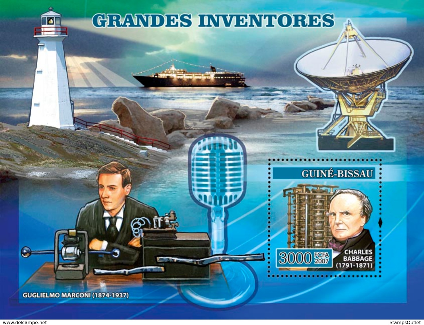 Guinea - Bissau 2007 - Inventors: Babbage, Marconi, Lighthouse .. S/s Y&T 346, Michel 3480/BL583 - Guinea-Bissau