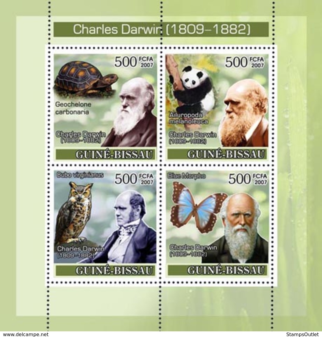 Guinea - Bissau 2007 - Charles Darwin/Turtle/Owl/Panda/Butterfly 4v Y&T 2416-2419, Michel 3648-3651 - Guinea-Bissau