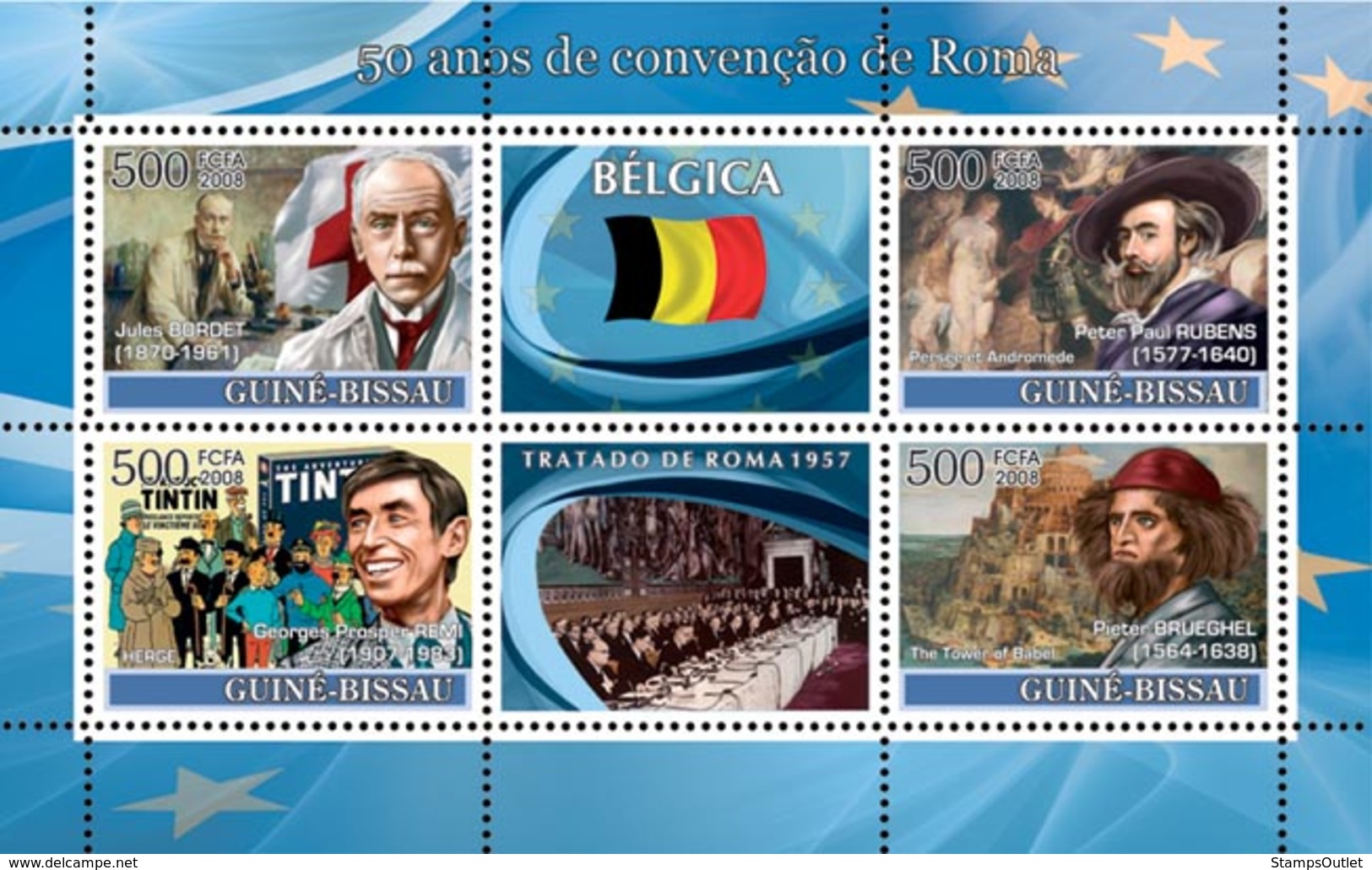 Guinea - Bissau 2008 - Idea Of Europe-50 Years Treaty Of Rome-Belgium-Bordet, Tintin 4v Y&T 2480-2483, Michel 3744-3747 - Guinée-Bissau