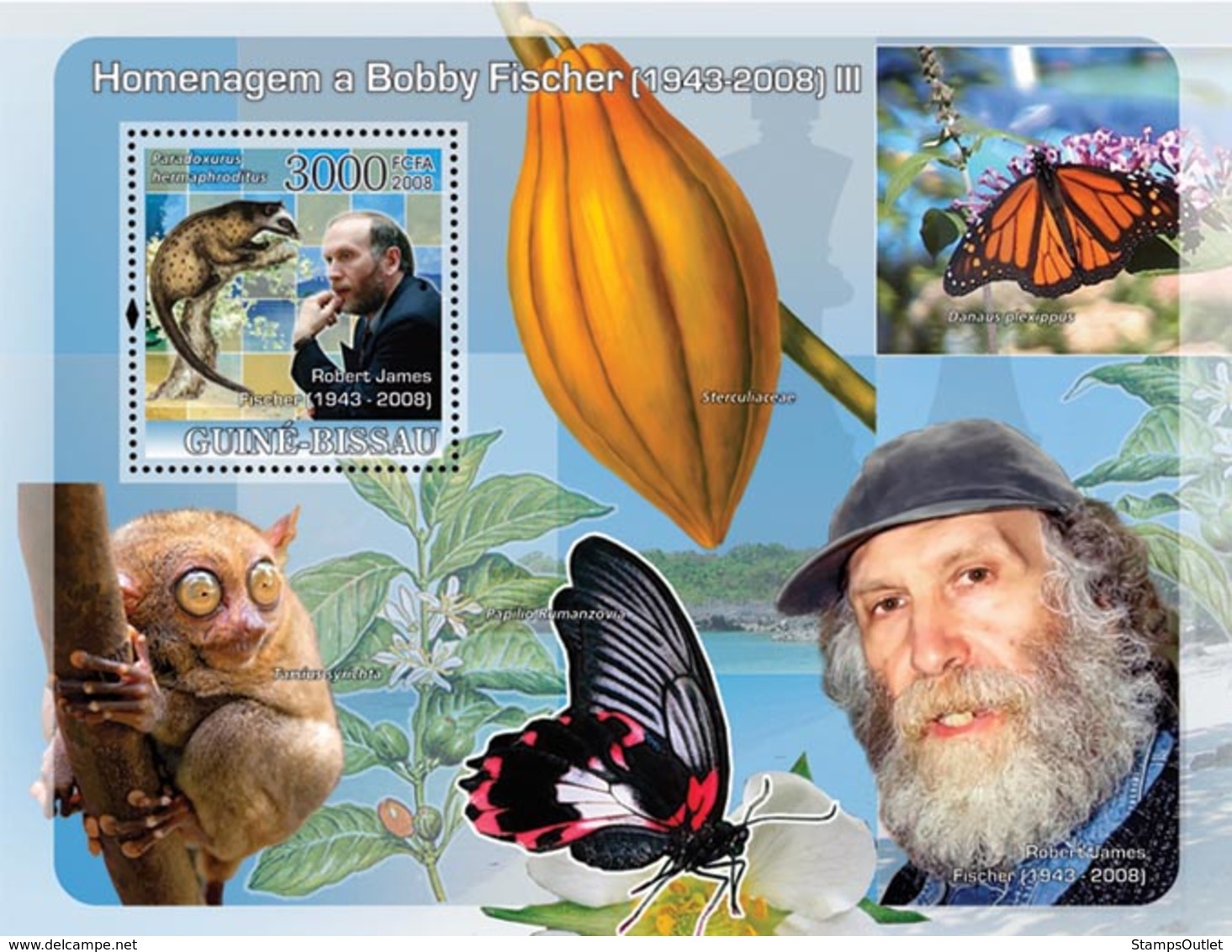 Guinea - Bissau 2008 - Chess Champions- Tribute To Fisher III (Phillipines: Butterflies) S/s Y&T 392, Michel 3720/BL629 - Guinea-Bissau