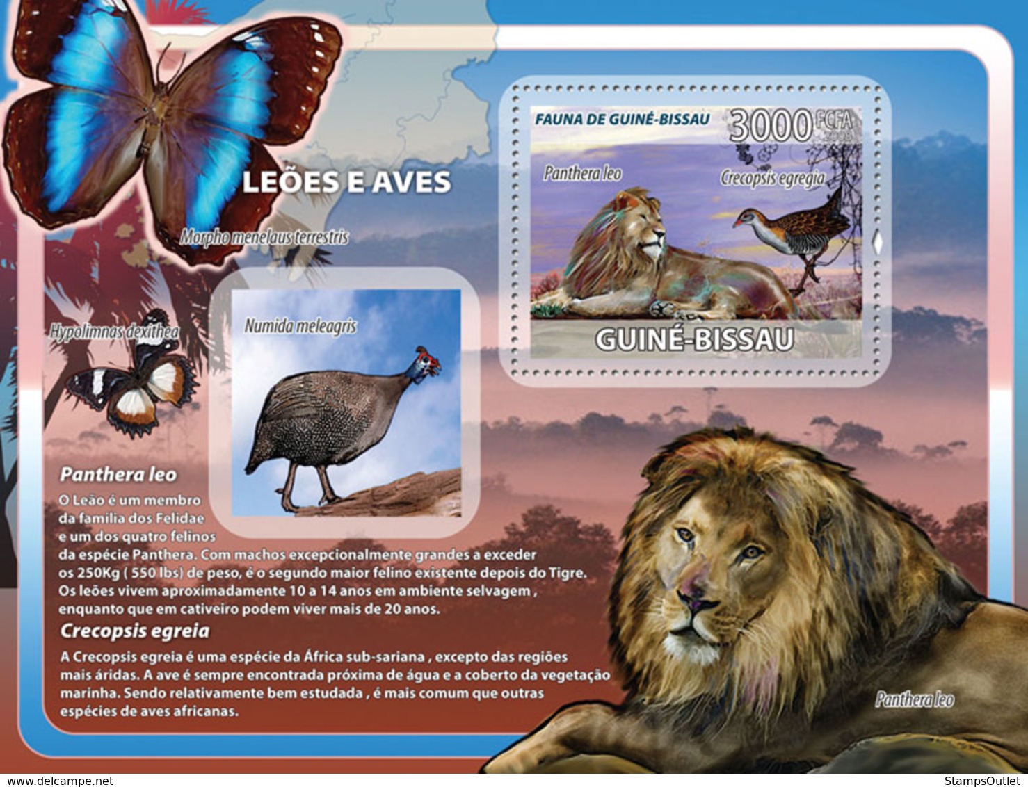 Guinea - Bissau 2008 - Lions, Birds, Butterflies S/s Y&T 397, Michel 3832/BL643 - Guinea-Bissau