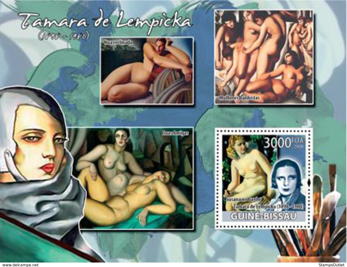 Guinea - Bissau 2008 - Paintings-nudes Of Tamara De Lempicka S/s Y&T 417, Michel 3898/BL665 - Guinea-Bissau