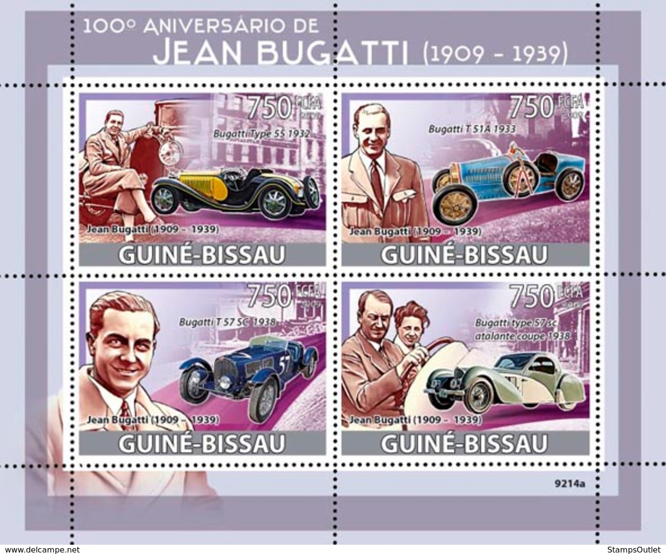 Guinea - Bissau 2009 - Jean Bugatti (1909-1939), Cars 4v Y&T 2853-2856, Michel 4168-4171 - Guinea-Bissau