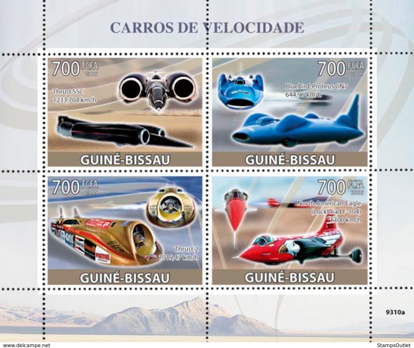 Guinea - Bissau 2009 - Fastest Cars (Thrusts SSC, Blue Bird-Proteus CN7, Thrust 2..) 4v Y&T 2938-2941, Michel 4275-4278 - Guinea-Bissau