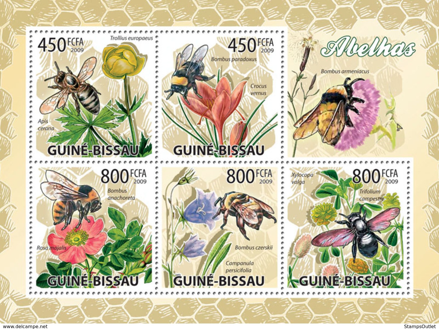 Guinea - Bissau 2009 - Bees & Flowers 5v Y&T 3110-3114, Michel 4462-4466 - Guinea-Bissau