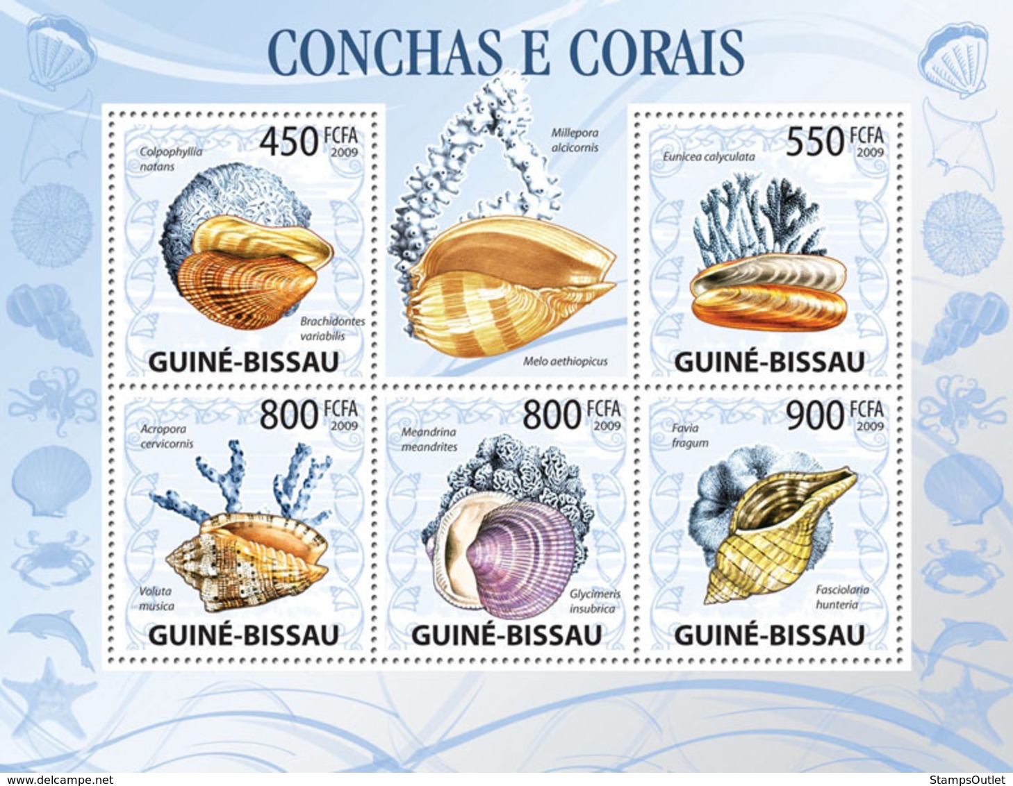 Guinea - Bissau 2009 - Shells & Corals 5v Y&T 3119-3123, Michel 4480-4484 - Guinea-Bissau