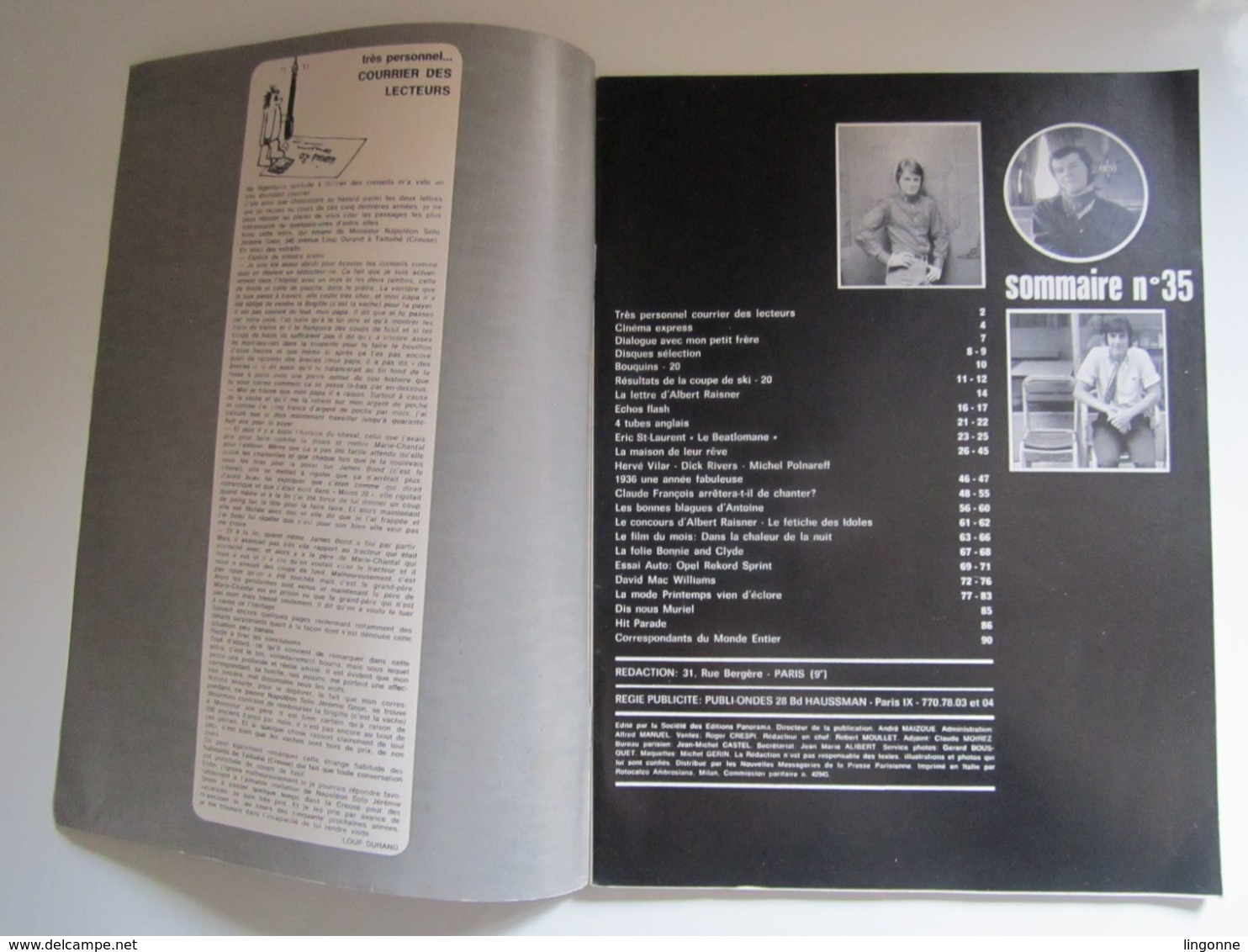 MOINS 20 Numéro 35 - Avril 1968 CLAUDE FRANCOIS HERVE VILARS DICK RIVERS POLNAREFF ERICK ST-LAURENT ANTOINE MC WILLIAMS - Music