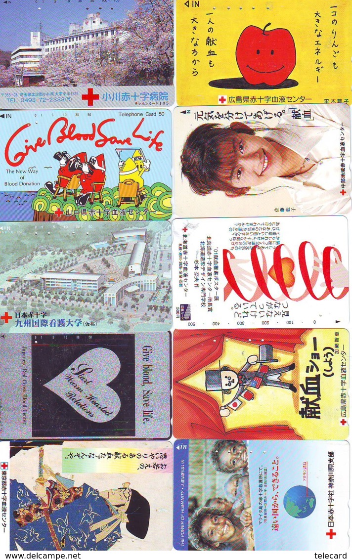 10 Télécartes - Prepaid Différentes JAPON * CROIX ROUGE (LOT A-45) JAPAN 10 DIFF RED CROSS PHONECARDS * 10 VERSCH TK - Publicité