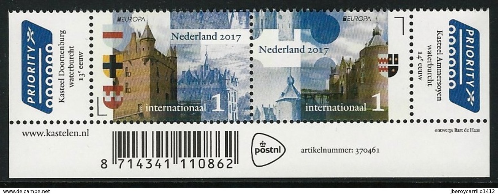 HOLANDA/ NEDERLAND/ NIEDERLANDE - EUROPA-CEPT 2017 - "CASTILLOS- CASTLES - CHATEAUX".- SERIE De 2 V. PARTE INFERIOR HOJA - 2017