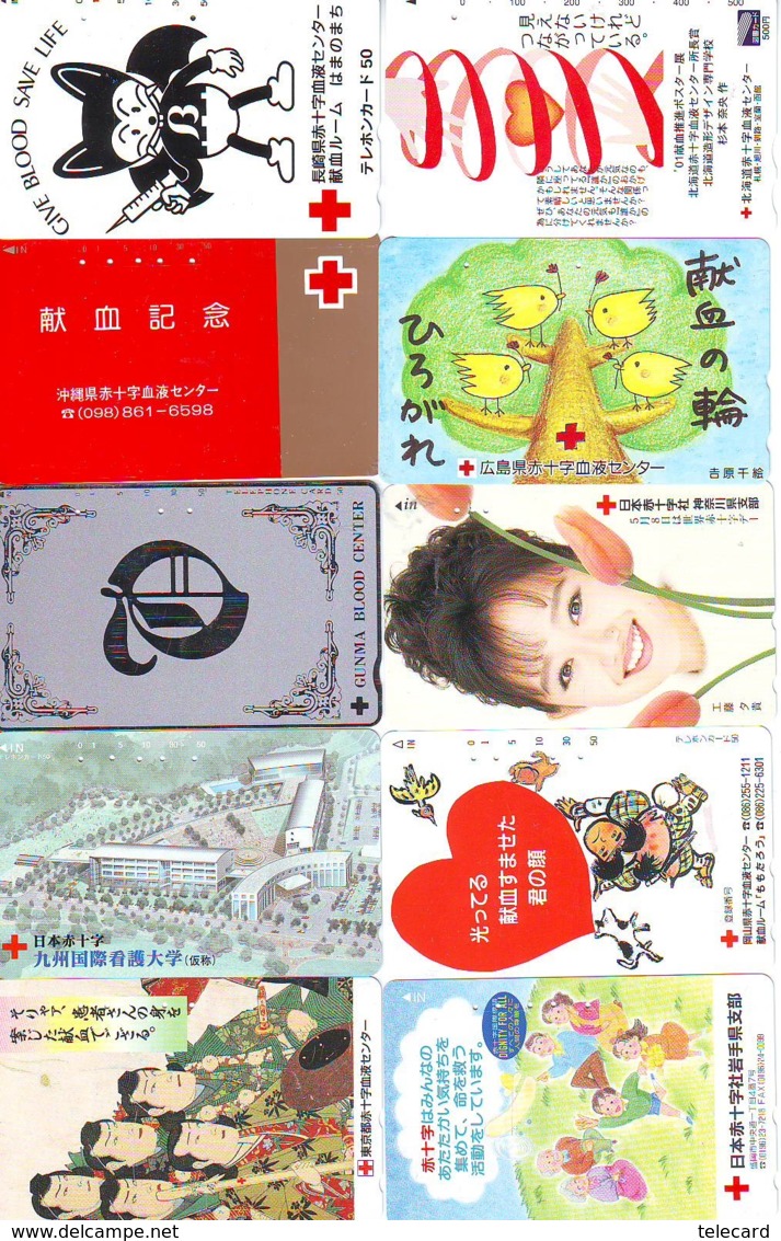 10 Télécartes - Prepaid Différentes JAPON * CROIX ROUGE (LOT A-46) JAPAN 10 DIFF RED CROSS PHONECARDS * 10 VERSCH TK - Publicidad