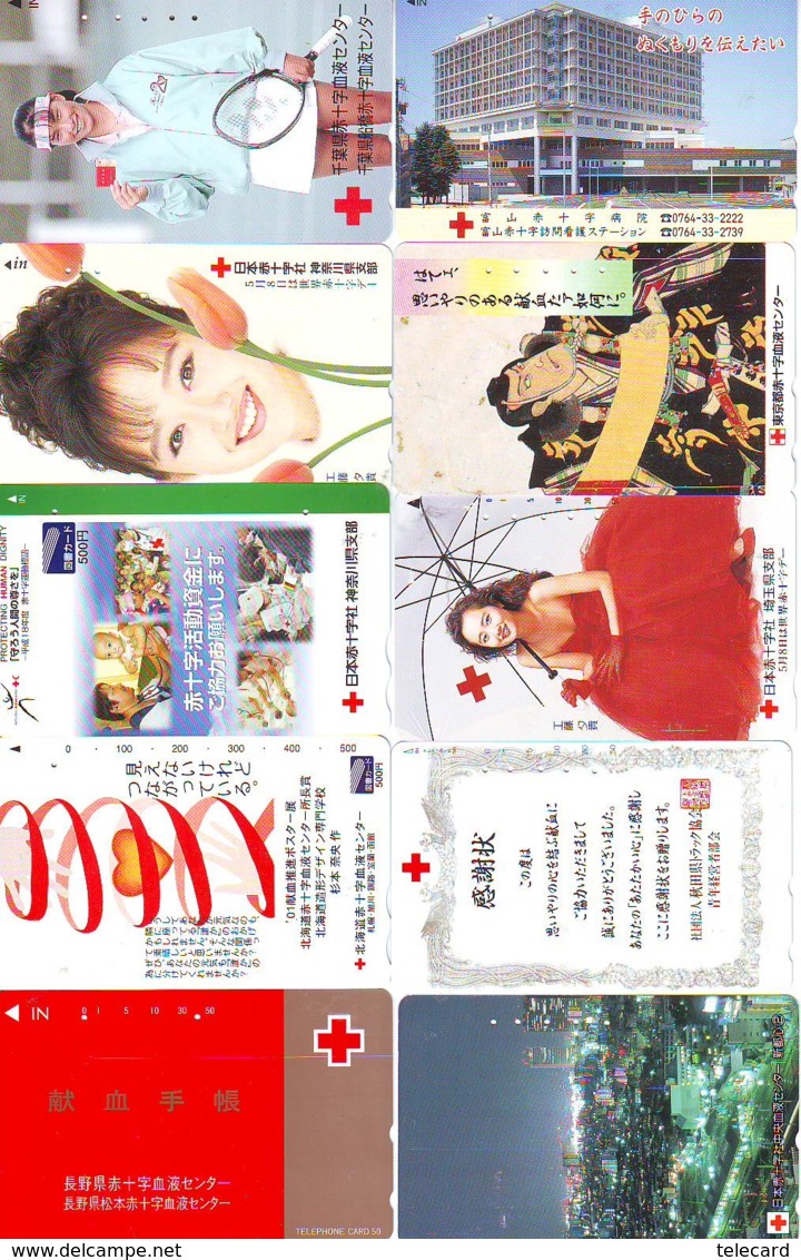 10 Télécartes - Prepaid Différentes JAPON * CROIX ROUGE (LOT A-48) JAPAN 10 DIFF RED CROSS PHONECARDS * 10 VERSCH TK - Werbung