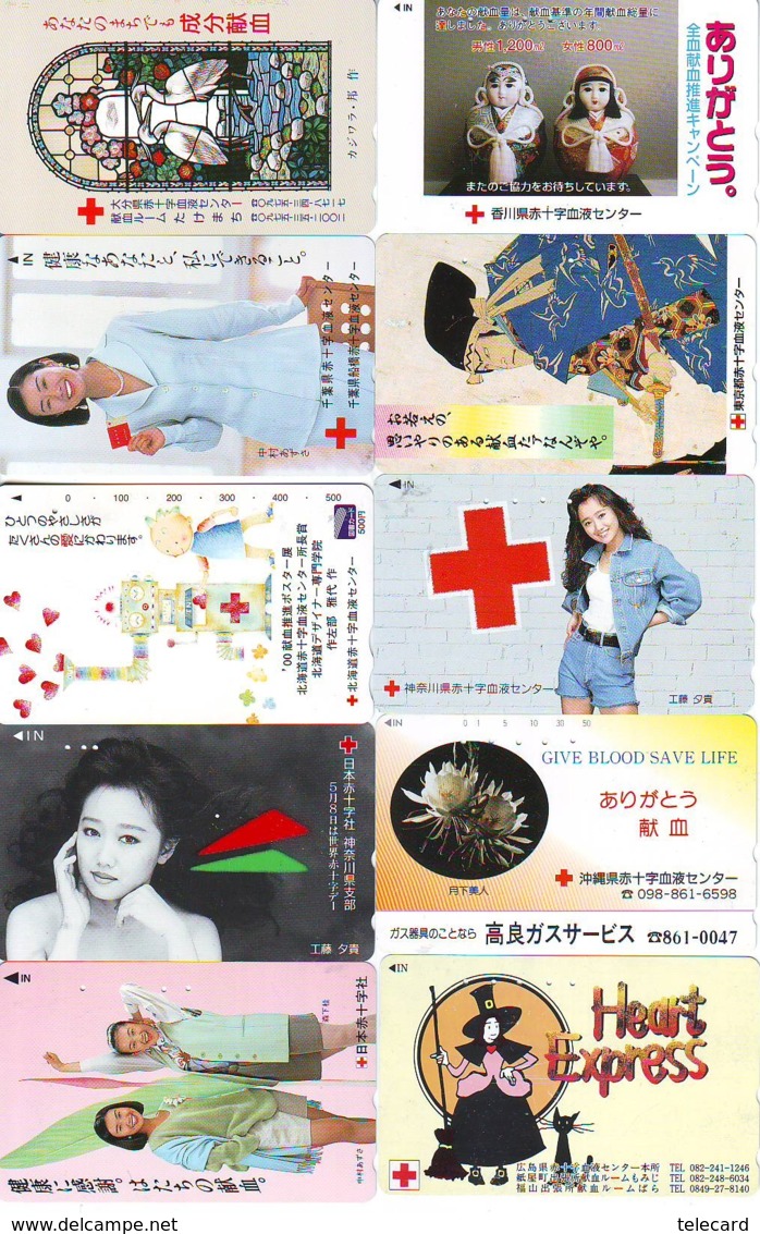 10 Télécartes - Prepaid Différentes JAPON * CROIX ROUGE (LOT A-49) JAPAN 10 DIFF RED CROSS PHONECARDS * 10 VERSCH TK - Werbung