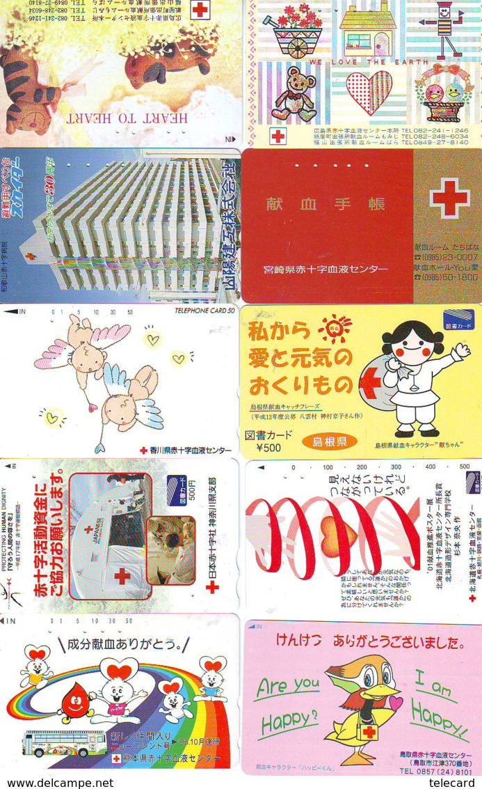 10 Télécartes - Prepaid Différentes JAPON * CROIX ROUGE (LOT A-58) JAPAN 10 DIFF RED CROSS PHONECARDS * 10 VERSCH TK - Werbung