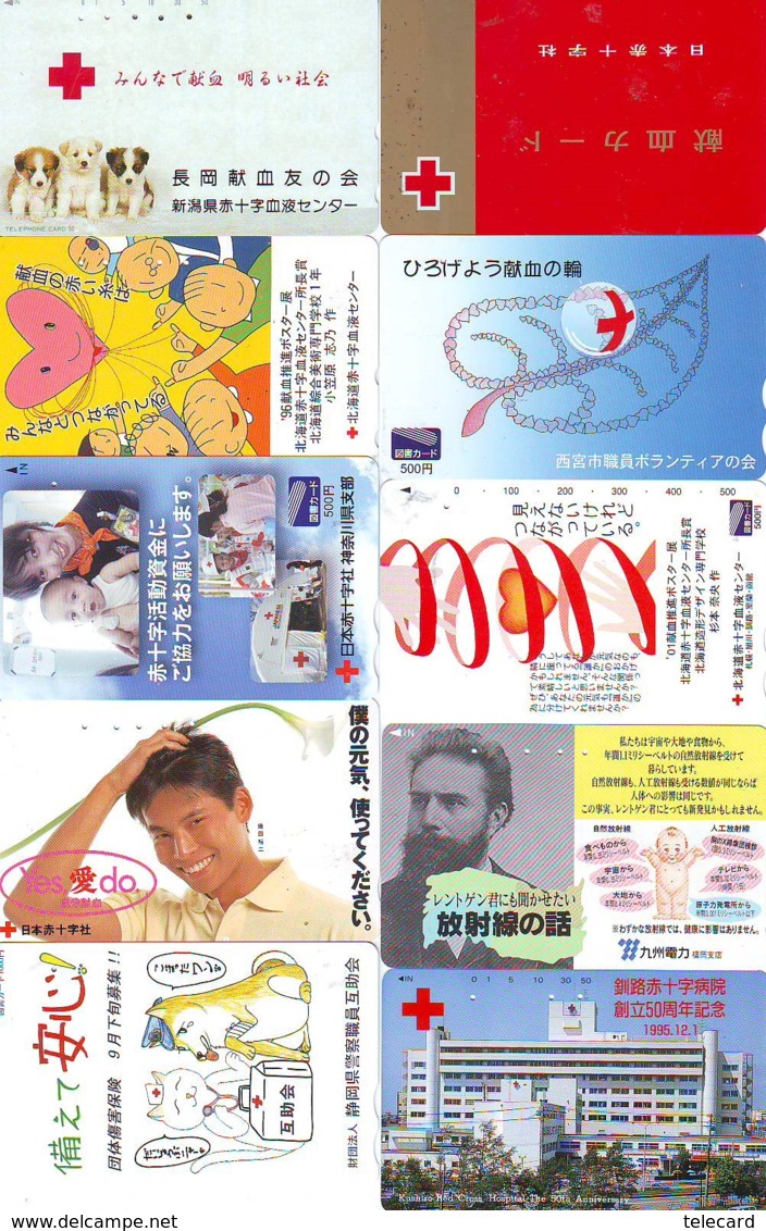 10 Télécartes - Prepaid Différentes JAPON * CROIX ROUGE (LOT A-59) JAPAN 10 DIFF RED CROSS PHONECARDS * 10 VERSCH TK - Advertising