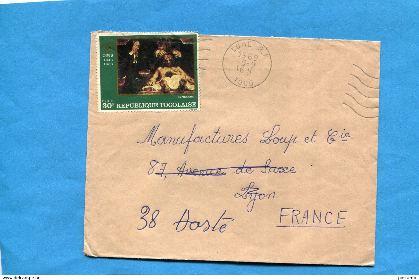 MARCOPHILIE-Lettre-TOGO>France Cad Lome1969***à L'envers*** -stamps-N°595-Tableau De REMBRANDT - Togo (1960-...)