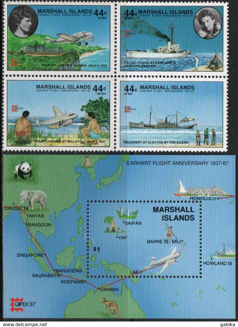 Marshall Islands 1987 Scott C17-C20 Air Mail 142 Sheet MNH Capex, Map, Ship, Plane - Marshallinseln