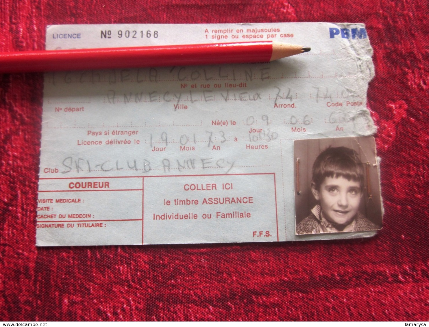 LICENCE  FFS 1972/73 CARTE FÉDÉRATION FRANÇAISE DE SKI  Sport Sport D'hiver SKI CLUB ANNECY LE VIEUX - Sports D'hiver