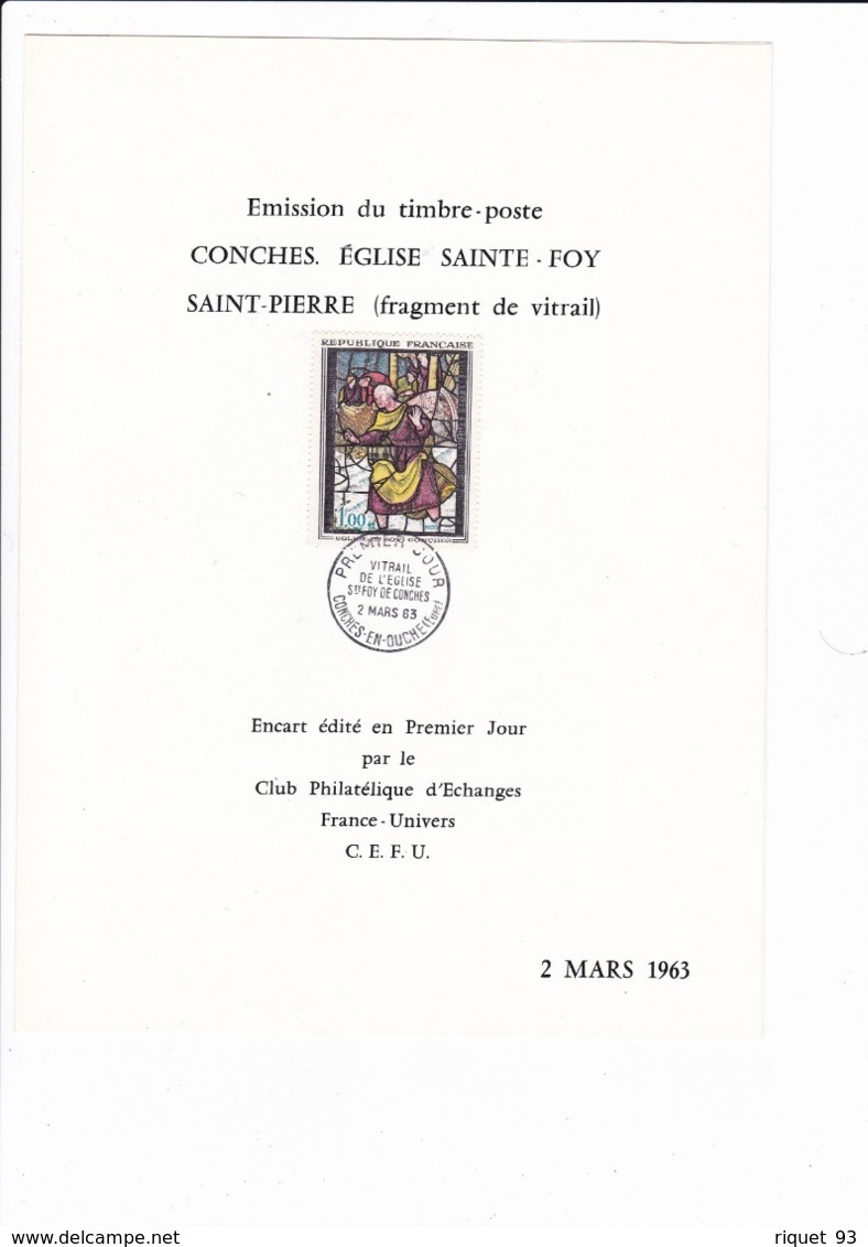 Document Et Carte  Premier Jour - Conches Eglise Sainte-Foy - 2 Mars 1963 - Otros & Sin Clasificación