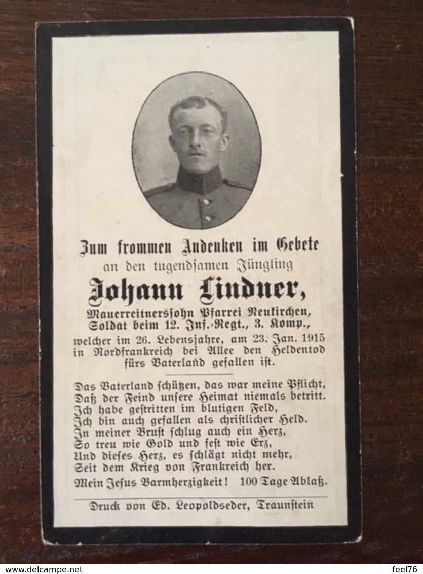 Sterbebild Wk1 Bidprentje Avis Décès Deathcard IR12 Januar 1915 Aus Neukirchen - 1914-18