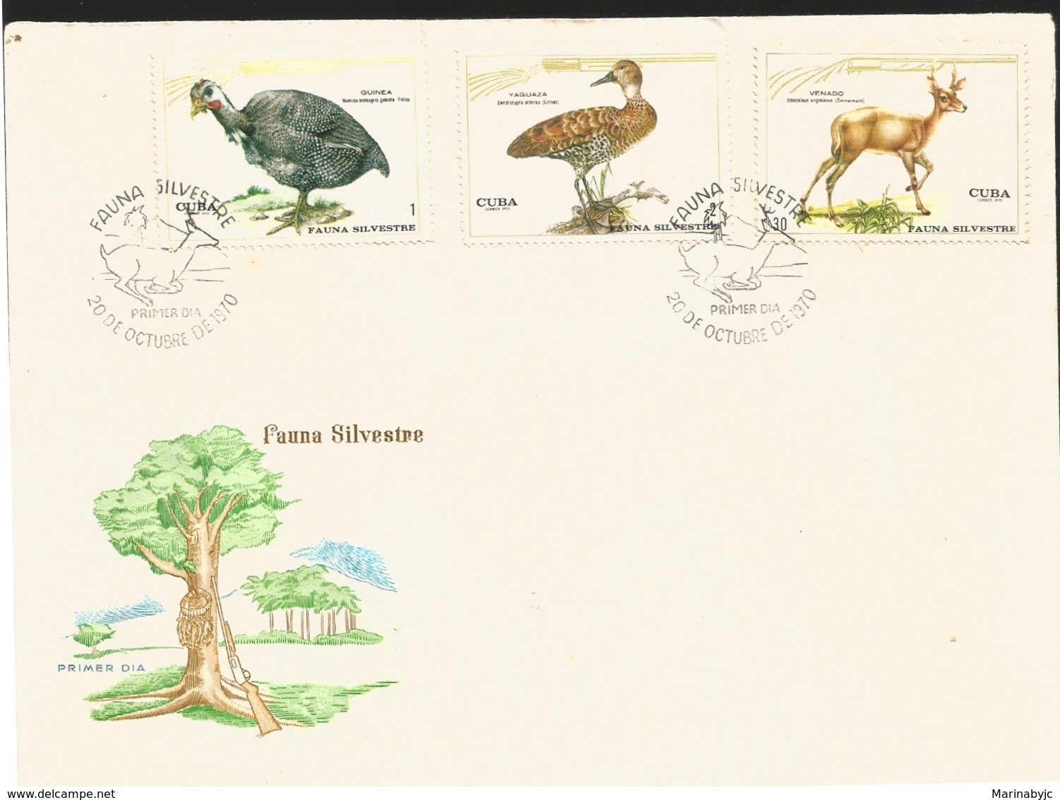 V) 1970 CARIBBEAN, WILDLIFE, NUMIDA MELEAGRIS GALEATA, DENDROCYGNA ARBOREA, ODOCOILEUS VIRGINIANUS, WITH SLOGAN CANCELAT - Covers & Documents