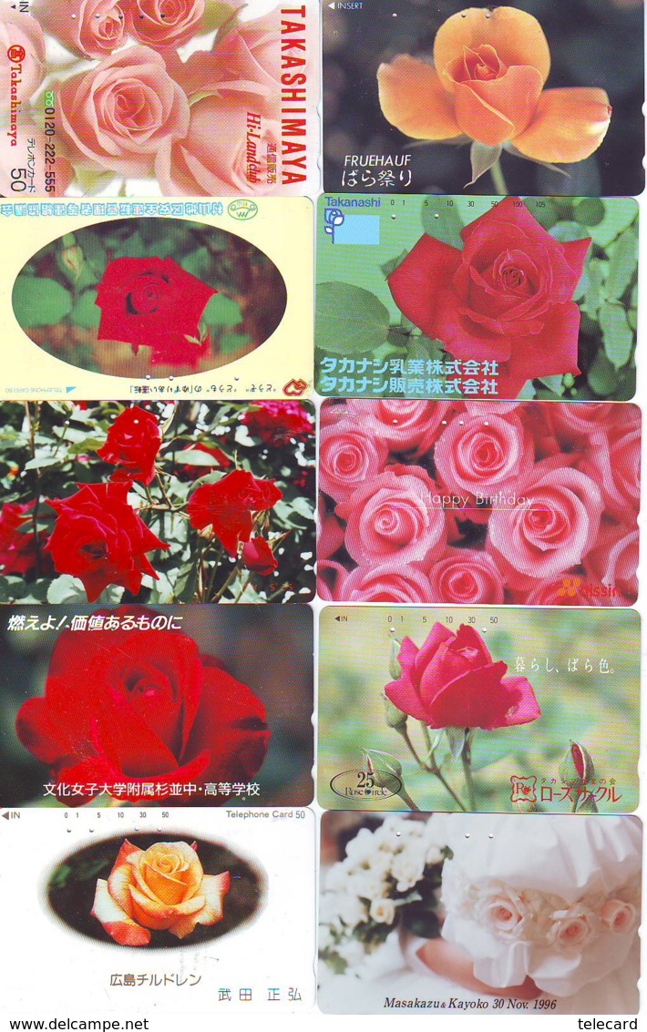 10 Télécartes - Prepaid Différentes JAPON * FLEURES * ROSES (LOT A-66) JAPAN 10 DIFF FLOWERS PHONECARDS * 10 VERSCH TK - Bloemen