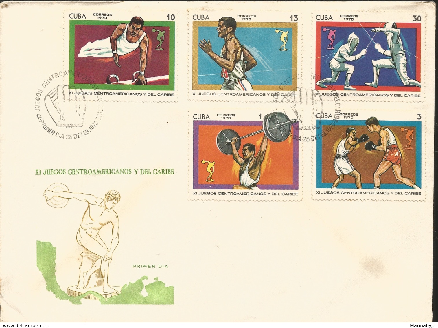 V) 1970 CARIBBEAN, 11TH CENTRAL AMERICAN AND CARIBBEAN GAMES, PANAMA, WEIGHT LIFTING, BOXING, FENCING, GYMNASTICS, RUNNI - Lettres & Documents