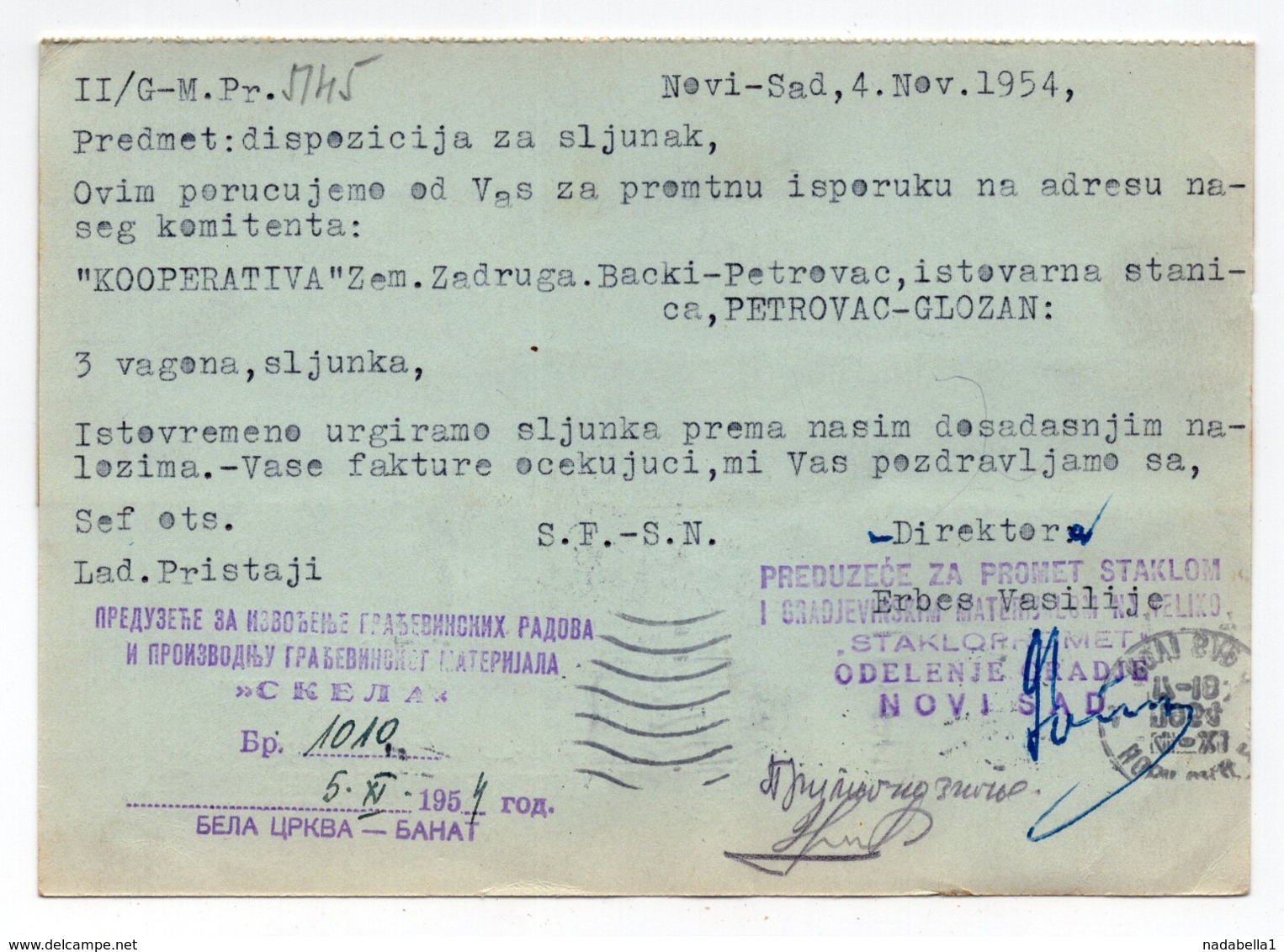 1954 YUGOSLAVIA, SERBIA, NOVI SAD TO BELA CRKVA, CORRESPONDENCE CARD, RED CROSS ADDITIONAL STAMP - Covers & Documents