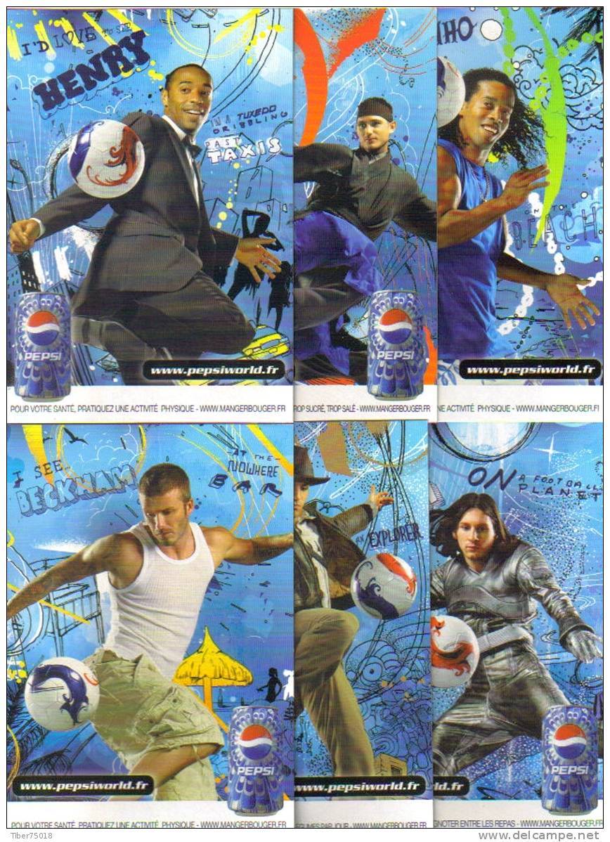 6 Cartes Postales "Cart'Com" - Pepsi (football) Henry, Messi, Ronaldinho, Beckham, Fabregas, Lampard - Football