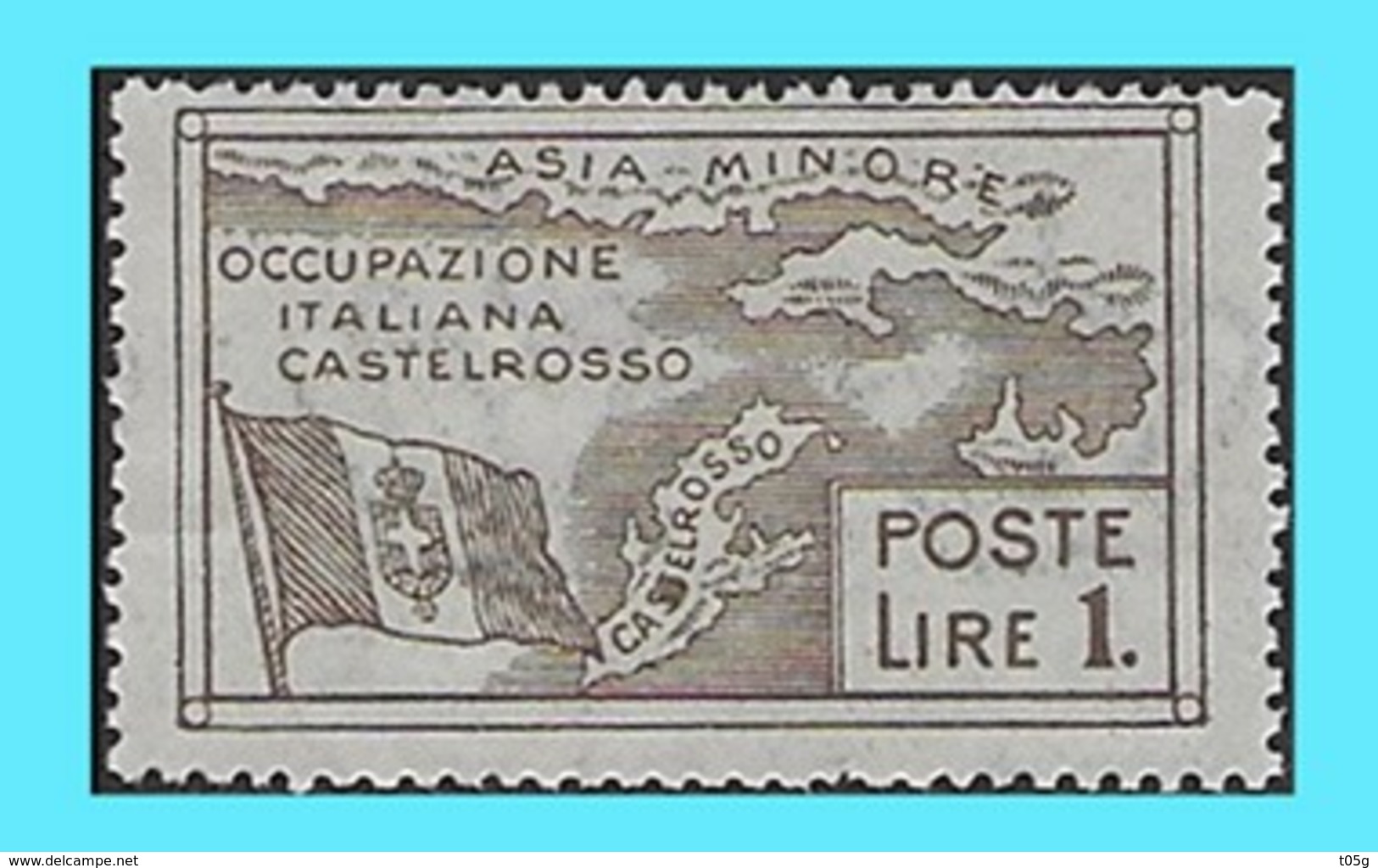 CASTELLORIZO- GREECE- GRECE - HELLAS- ITALY 1923: 1L Brown Italian Post Office - From Set MNH** - Dodekanisos
