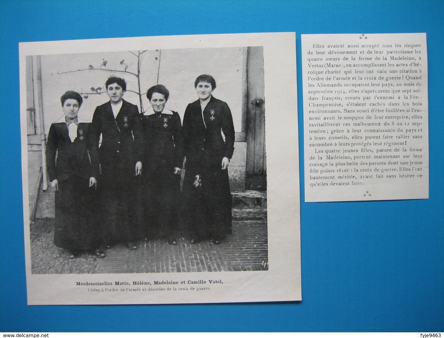 (1916) Vertus (Marne) Quatre Soeurs, Marie, Hélène, Madeleine Et Camille VATEL Décorées De La Croix De Guerre - Non Classificati