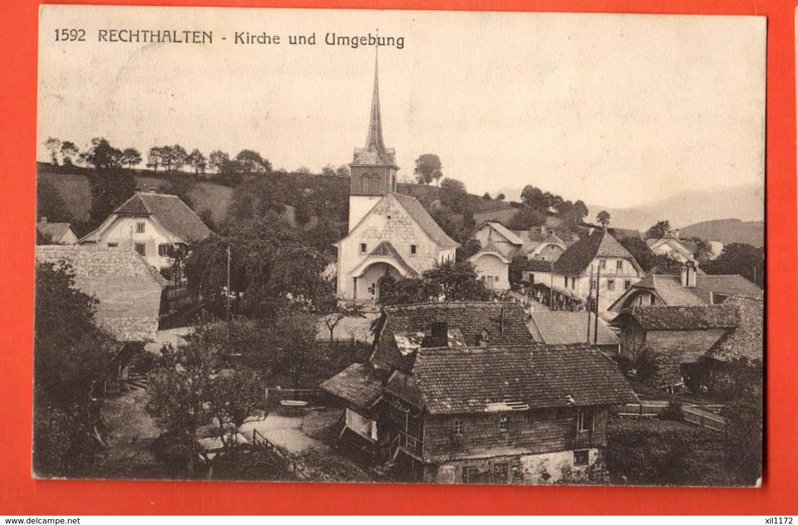 MYC-17 Rechthalten Dirlaret Kirche Und Umgebung. Cachet Militaire, Circulé En 1922. Savigny 1592 - Andere & Zonder Classificatie