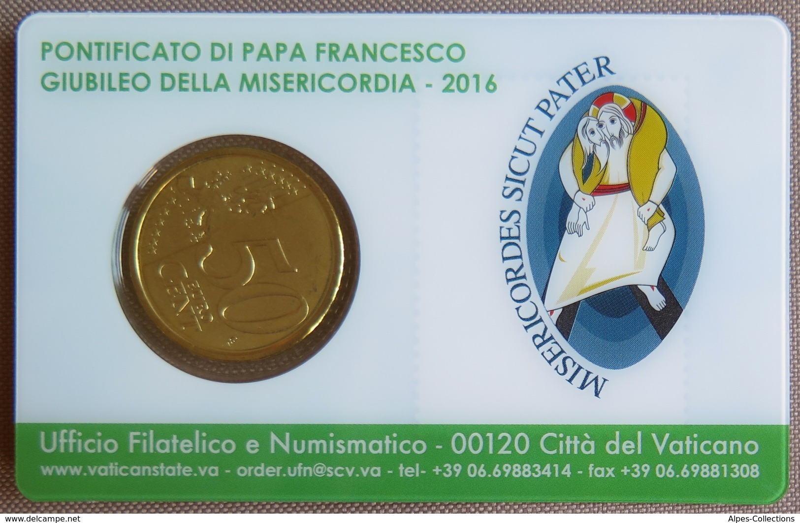 0661 - COIN CARD N°10 VATICAN - 2016 - 50 Cents + Timbre 95 Cents - Vaticano (Ciudad Del)