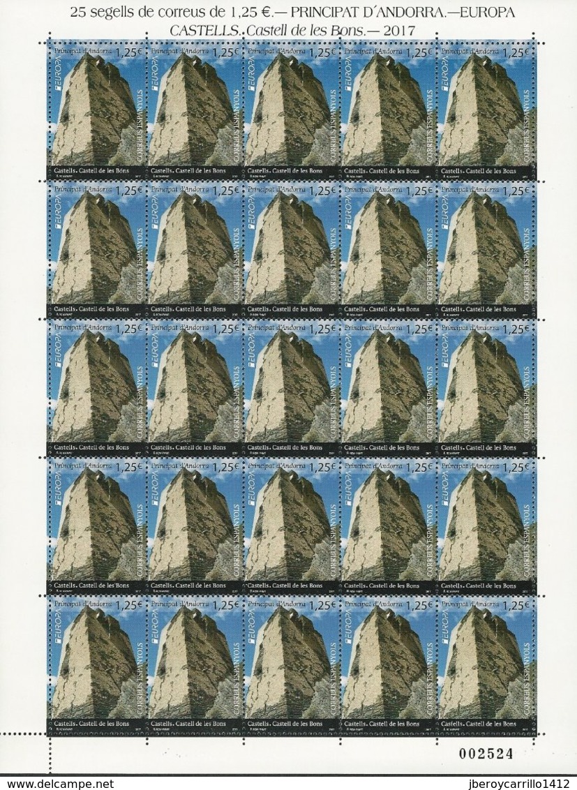 ANDORRA ESPAÑOLA/ ANDORRA SPANISH -EUROPA-CEPT 2017.-TEMA:"CASTILLOS -CASTLES-SCHLÖSSER".- SHEETLET Of 25 STAMPS - 2017