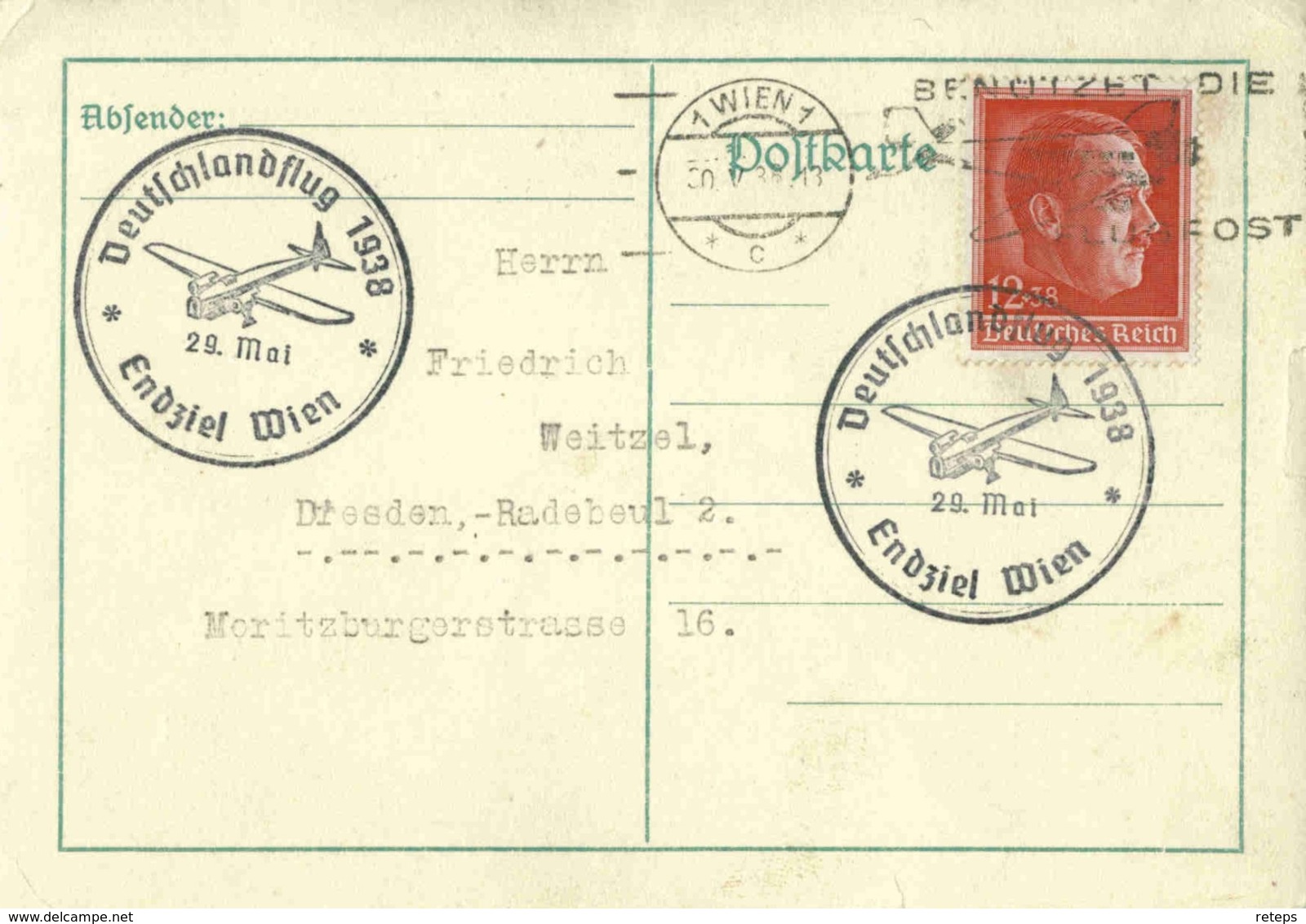 DR Mi-Nr 664  /AH-Geburtstag,   Luftpost-Beleg Als Postkarte Mit SST Deutschlandflug - Storia Postale