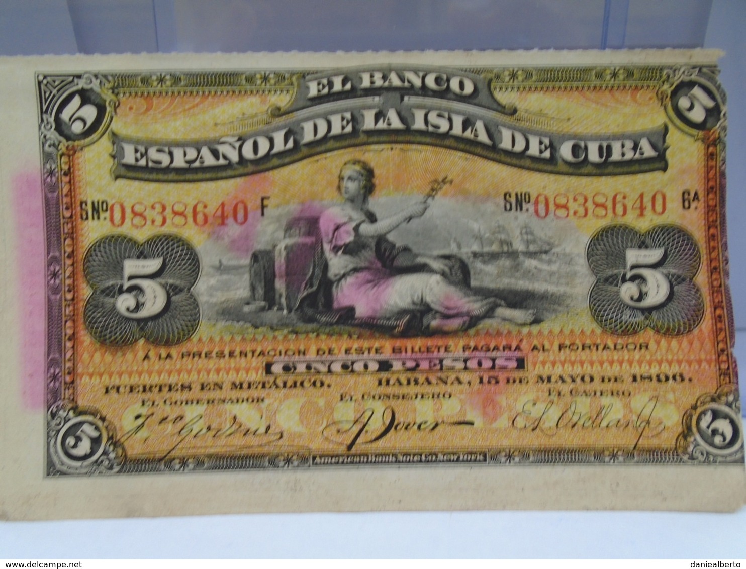 Cuba, 5 Pesos 1896, El Banco Espanol De La Isla De Cuba, PLATA, Scarce, Rare, Crisp, UNC. How You Can See. - Cuba