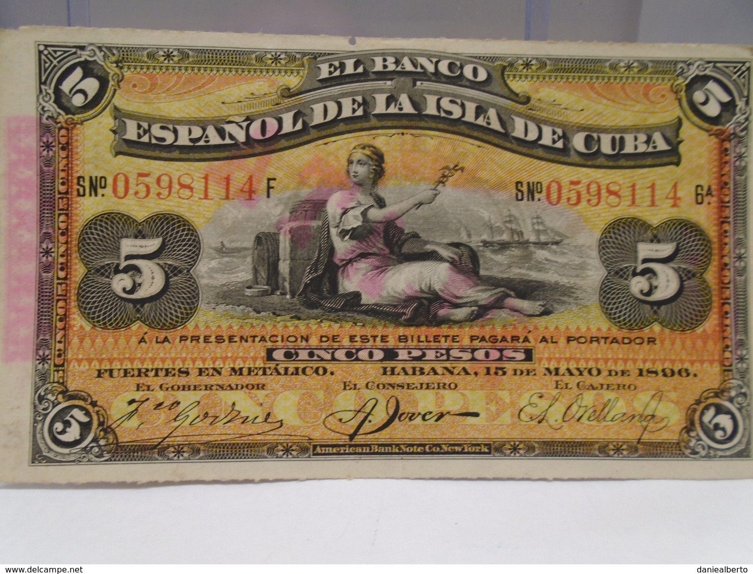 Cuba, 5 Pesos 1896, El Banco Espanol De La Isla De Cuba, PLATA, Scarce, Rare, Crisp, UNC. How You Can See. - Cuba