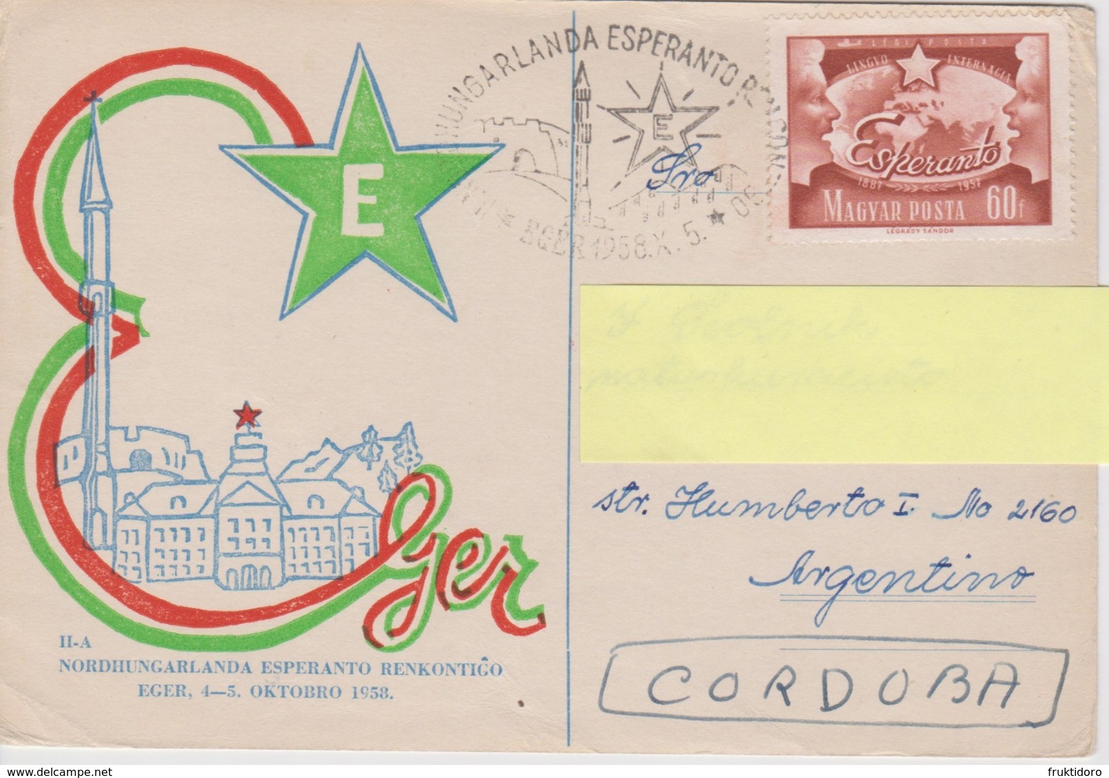 AKEO Card About 2nd Hungarian Esperanto Meeting In Eger 1958 - Hungarlanda Esperanto Renkontigxo With Mi 1488 - Esperanto