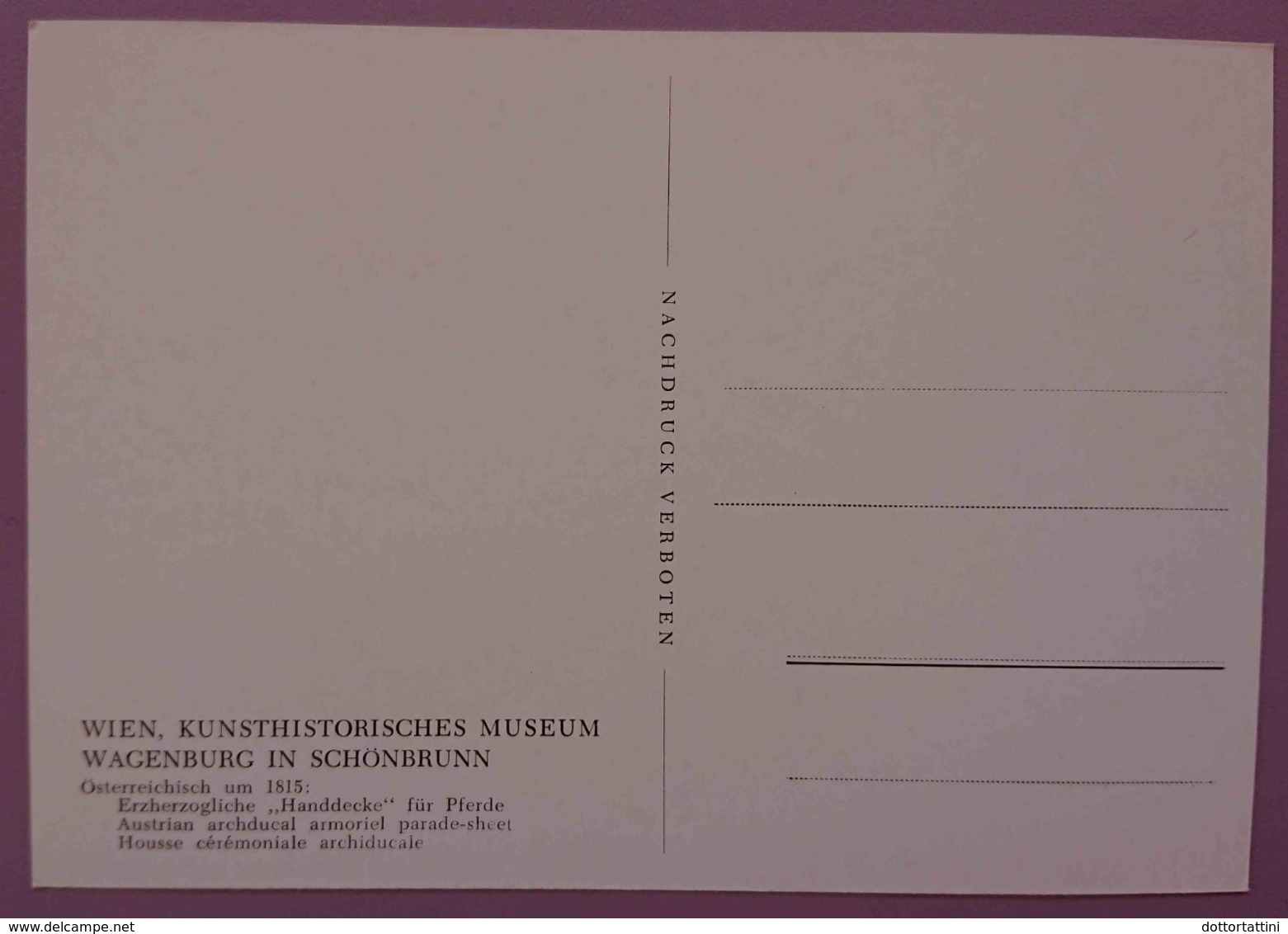 WIEN, KUNSTHISTORICSCHES MUSEUM - WAGENBURG IN SCHONBRUNN - Erzherzogliche Handdecke Fur Pferde - Parade-Sheet  Nv - Taxis & Droschken