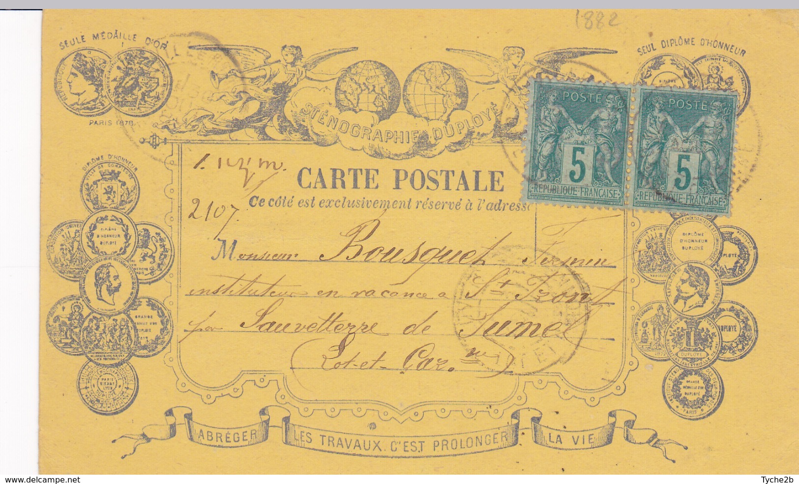 Carte Postale Sténographie Duployé Oblitérée - Cartes Précurseurs