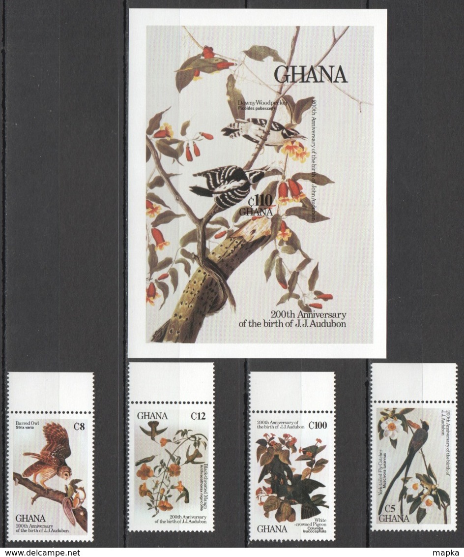 Y674 IMPERF,PERF 1984 GHANA FAUNA BIRDS AUDUBON #1107-11 MICHEL 26 EURO 1SET+1BL MNH - Autres & Non Classés