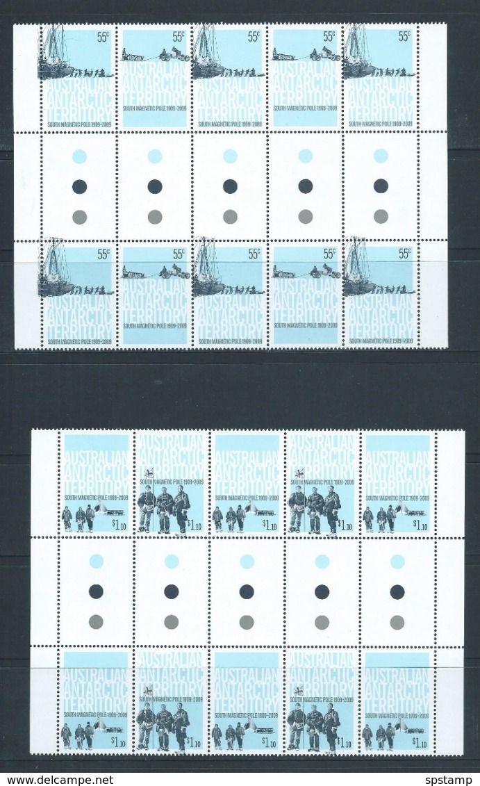 Australian Antarctic Territory 2009 South Magnetic Pole Set 4 As Gutter Block Of 10 MNH - Unused Stamps