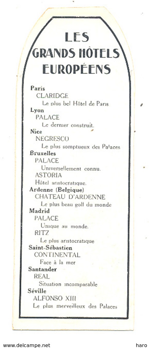 Marque-pages - Les Grands Hôtels Européens - Château D'Ardenne, Bruxelles, Lyon, Madrid, Paris, Nice,Seville,...(b260/2) - Marque-Pages