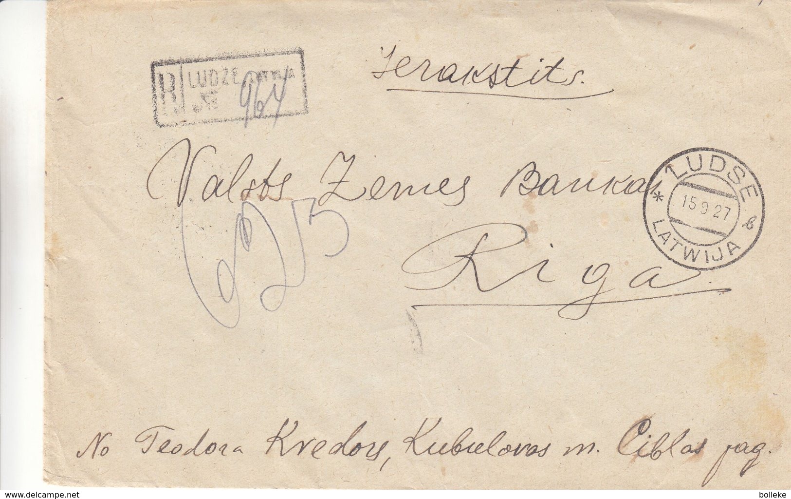 Lettonie - Lettre Recom De 1927 - Oblit Ludse - Exp Vers Riga - - Lettonie