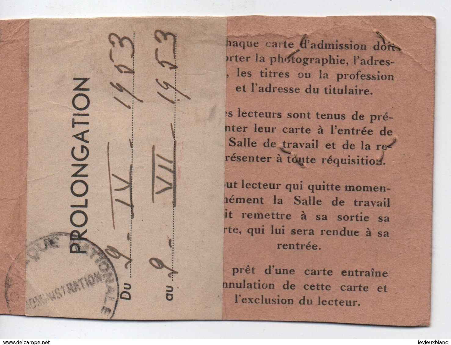 Carte Ancienne D'Adhérent/Bibliothèque Nationale/ Marthe Gauthier/Recherches Généalogiques/1953      AEC166 - Other & Unclassified