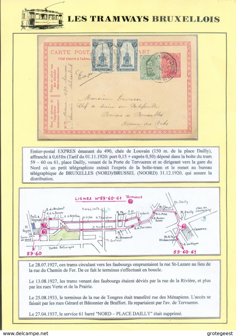 Collection Jean De Bast - TRAM - Montée Sur Feuille D' Album Avec Explications Détaillées De La LIGNE 59-60-61.  Superbe - Lettres & Documents