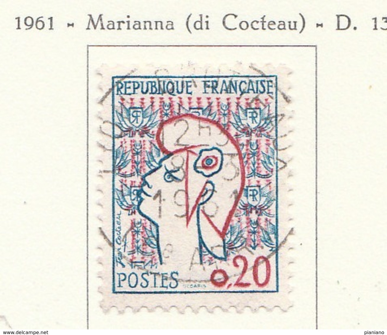 PIA - FRA - 1961 : Uso Corrente - "Marianna Di Cocteau"  - (Yv 1282) - 1961 Marianne Of Cocteau