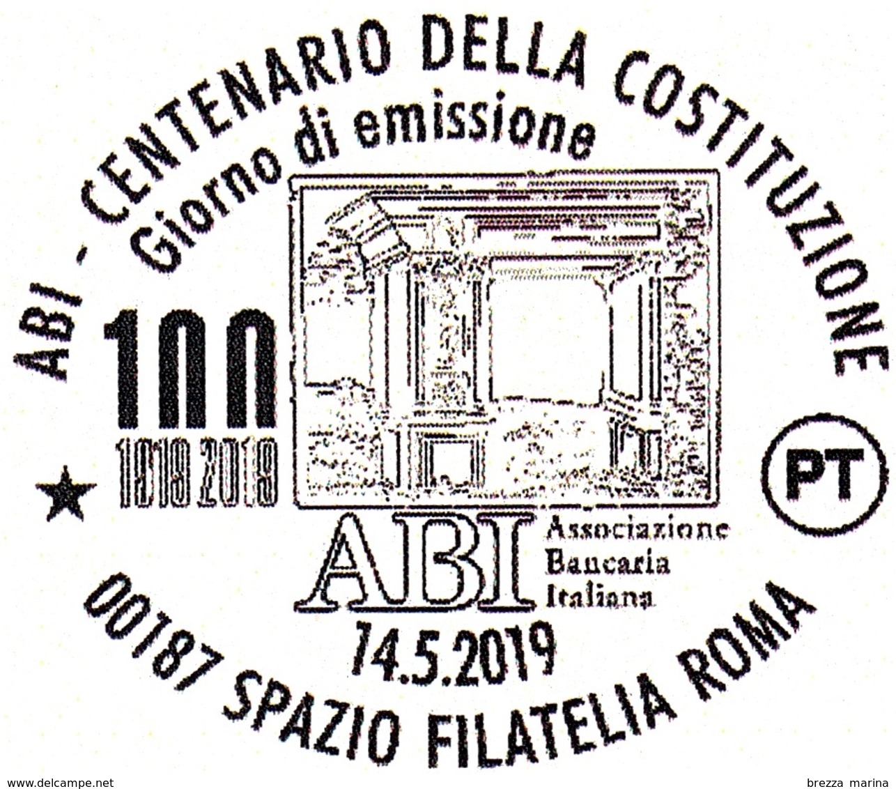 ITALIA - Usato - 2019 - 100 Anni Della Costituzione Dell’ABI – Arco Degli Argentari - Logo - B - 2011-20: Usati